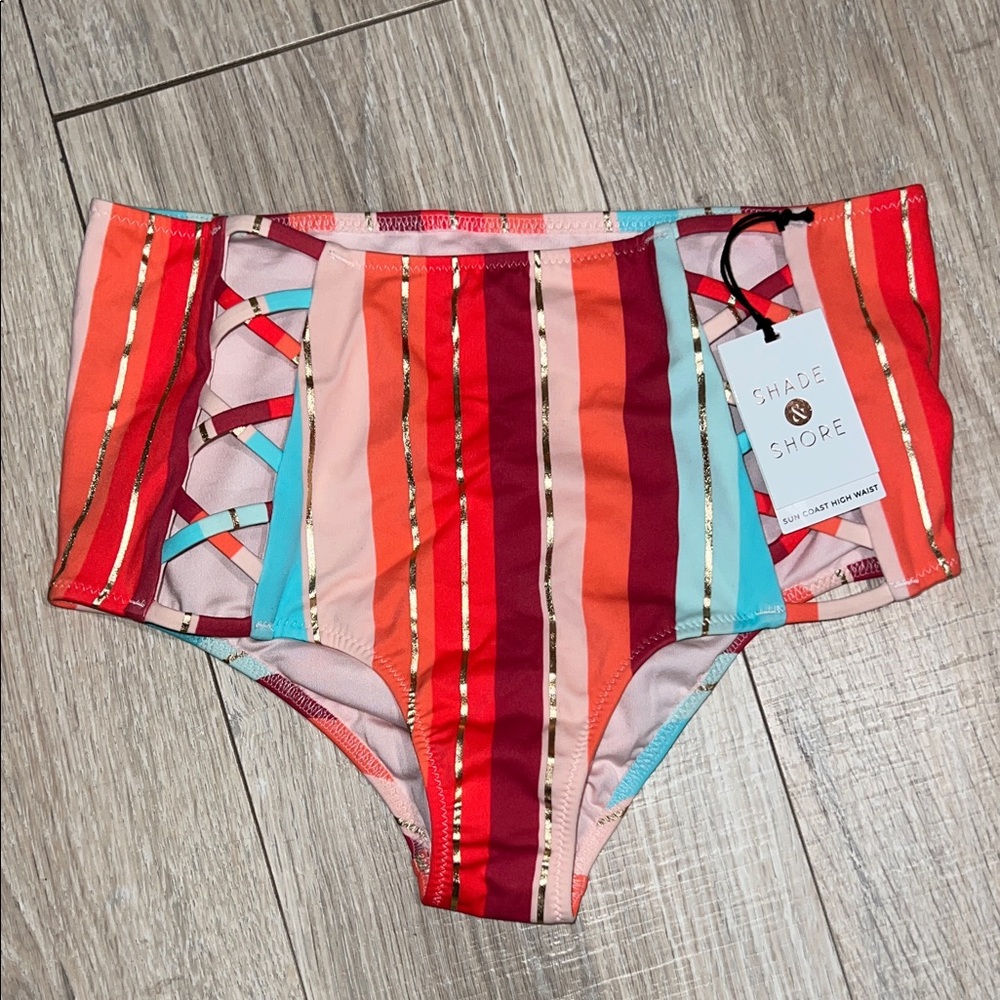Shade & Shore Multicolor High-Waist Striped Bikini Bottoms NWT